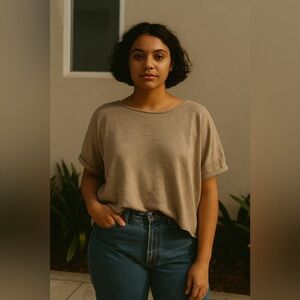 NAÏF | 100% Linen Casual Tan Women's Boxy Top